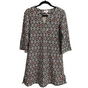 Jude Connally Megan Tunic Dress sz Small Brown White Geometric Stretchy made in